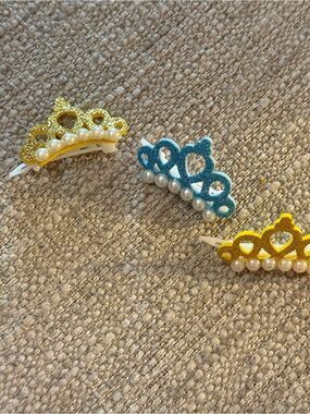 Glitter Pearl Tiara Hair Clips for Dogs Blue & Gold Set (Bella not included)